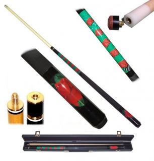 Red Rose on Green 20 oz Pool Cue Stick w Case Billiards