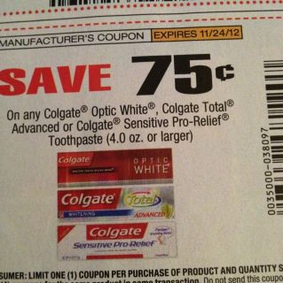20 .75/1 Colgate Optic White, Advanced or Sensitive Toothpaste Coupons