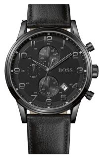 BOSS Black Leather Strap Chronograph Watch