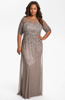 Adrianna Papell Beaded Illusion Gown (Plus)