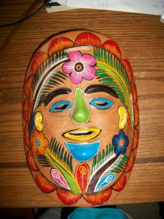 Red Clay Pottery Hand Made & Painted Face Mask Hong Kong Tribal Floral