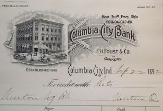 Debt Collection Notice 1892 Columbia City Bank Kenton Savings Bank