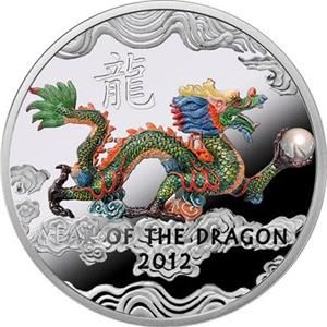  2011 1$ Year of The Dragon 2012 Dragon with A Pearl Silver Coin