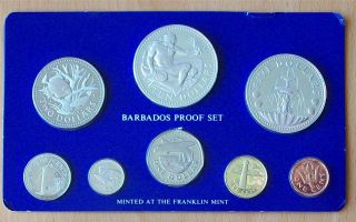 Barbados 1976 Proof Coin Set Franklin Mint 8 Coins with Certificate