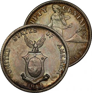 1944 Philippines 50 Centavos Silver Coin UNC