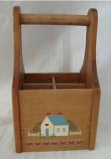 Wooden Utensil Cutlery Holder Carrier Country Design Kitchen Picnic