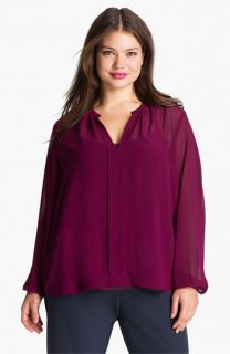 Kenneth Cole New York Sheer Tuxedo Top (Plus)