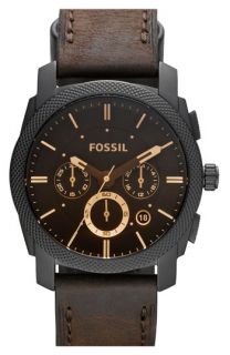 Fossil Round Chronograph Leather Strap Watch