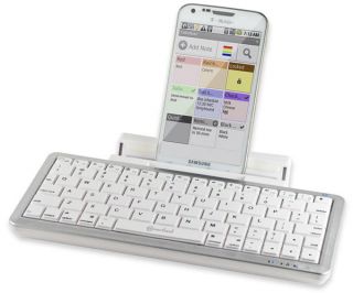 Silver/White Bluetooth Keyboard with Detachable Stand Fits Inside a