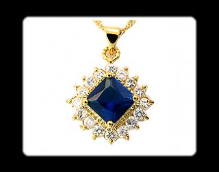 Fashion Jewelry Gift Blue Sapphire Yellow Gold GP Pendant Necklace