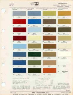 1974 Ford Torino Mustang Pinto Paint Color Chart PPG 75