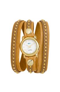 La Mer Collections Bali Gold Studded Leather Wrap Watch