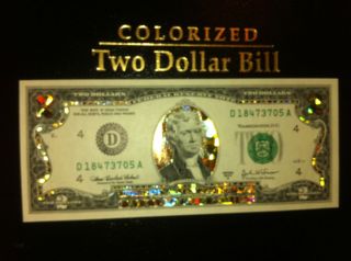 22 K GOLD $ 2 DOLLAR BILL  HOLOGRAM COLORIZED USA NOTE LEGAL