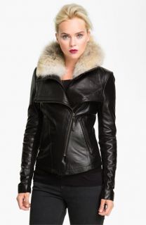 Mackage Jora Genuine Coyote Fur Collar Leather Jacket with Removable Vest