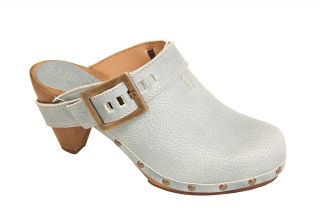 Sanita Parmona Wood Cone Open Back Clogs in Dusty Blue Leather Factory