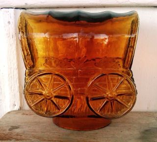 Conestoga Covered Wagon Amber Glass Lamp Shade Table Decoration