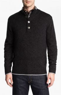 Khaki Surplus Mock Neck Sweater with Suede Trim
