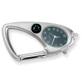 New Nickel Plated Carabiner Clip Watch w Compass Light