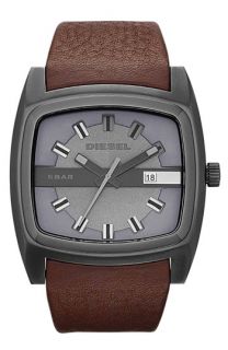 DIESEL® Square Leather Strap Watch