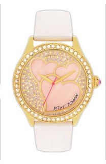 Betsey Johnson Heart Dial Leather Strap Watch