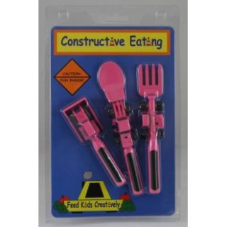Constructive Eating Pink Fork Spoon Pusher Set New