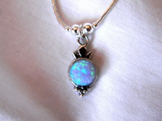 Sterling Silver Ladies Necklace 3 4 Long Blue Fire Opal 16 Long