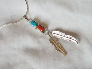 sterling silver ladies navajo necklace 1 turquoise 1 red coral free 18
