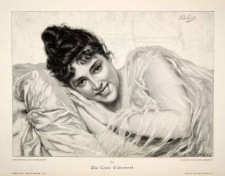 1893 Wood Engraving Tito Conti Traumerei Reverie Portrait Woman