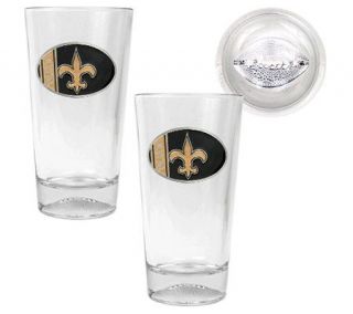 NFL Saints 2 Piece Pint Ale Glass Set with Football Bottom   K128298