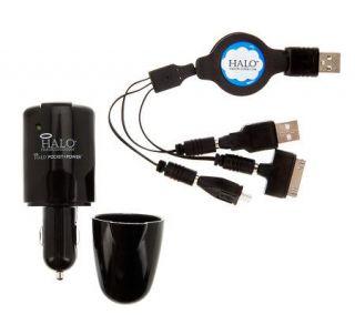 Ships 1/28 Halo Wall/Car Charger w/ Retractable USB Cable & Tips