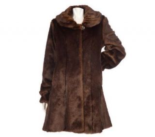 Dennis Basso Faux Fur Mink Coat w/Ruched Collar & Gored Bottom Hem