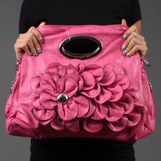 Fuchsia Pink Women Flower Ruffle Medium Clutch Handbag
