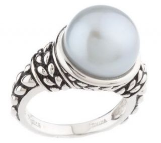 Honora Sterling Cultured Pearl 12.0mm Bezel Set Rope Design Ring