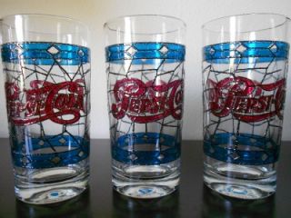 Set 6 Stained Glass Style Pepsi Cola Drinking Glasses