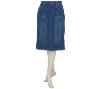 Denim & Co. Classic Waist Rain Wash Stretch Denim Gored Skirt