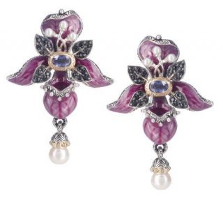 Barbara Bixby Sterling/18K Gemstone & Enamel Orchid Earrings