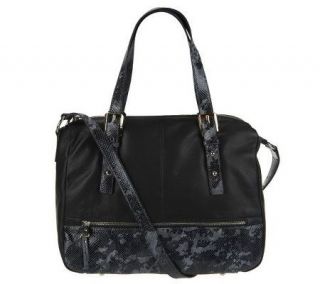 Makowsky Glove Leather Zip Top Satchel with Python Print Leather
