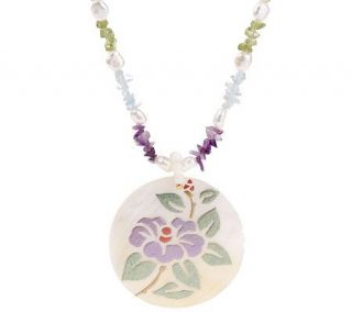 Lee Sands Floral Pendant with Rainbow Gemstone 19 Necklace —