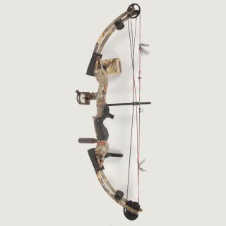 here is a buckmasters btr 32 camo compound bow in used