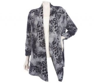 Susan Graver Sweater Knit Animal Print Cardigan with 3/4 Sleeves 