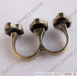 Fashion Cool Skull Design Two Finger Ring Retro Bronze Style HOT