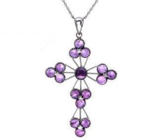 Amethyst Cabochon Sterling Cross Pendant with 18 Chain —