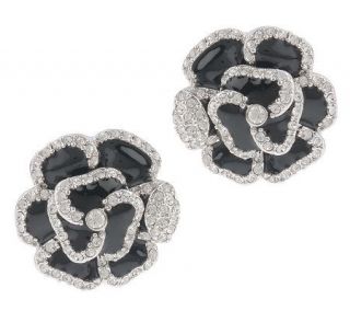 Joan Rivers Dazzling Black Enamel Rose Earrings —