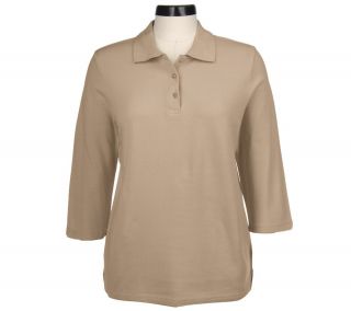 Denim & Co. Cotton Pique 3/4 Sleeve Polo Shirt —