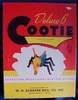 Vintage 1950s Cootie Deluxe 6 Board Game Schaper Clean Original