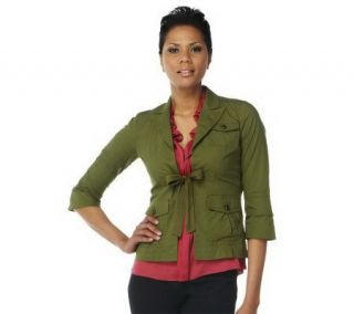 Notch Collar Tie Front Jacket with Front Pockets —
