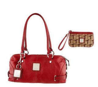 Tignanello Leather Satchel with Signature Print Wristlet and Key Fob 