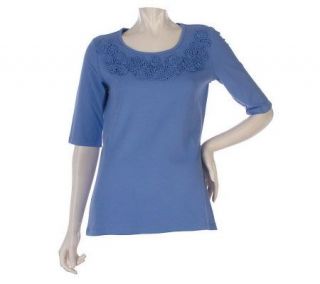 Motto Elbow Sleeve Scoopneck Floral Detail Knit Top   A201282