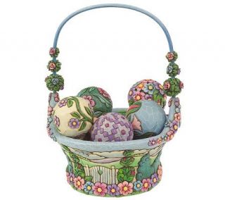 Jim Shore Heartwood Creek Spring Basket with 7 Floral Patchwork Balls 