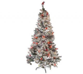 Flocked Pine Tree with Clear, Multi, & Berry Lights w 